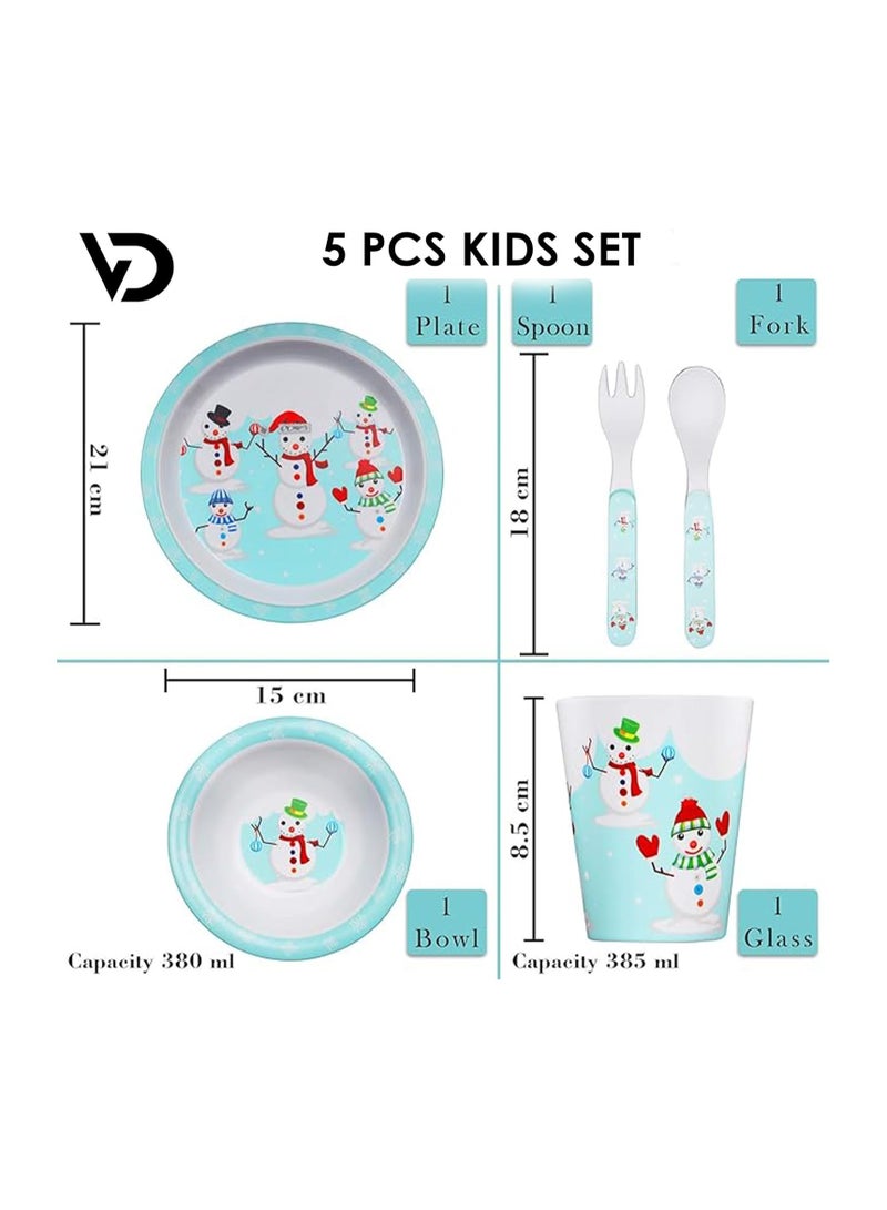 Melamine Baby Set Baby Dinnerware Children's Dinnerware Set Includes Plate Bowl Glaas Spoon And Fork Non BPA Made of Durable Material and Perfect for Kids Set Of 5 Snow Man - Image 3