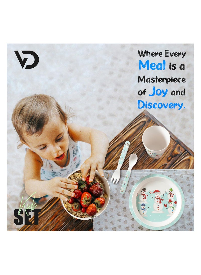 Melamine Baby Set Baby Dinnerware Children's Dinnerware Set Includes Plate Bowl Glaas Spoon And Fork Non BPA Made of Durable Material and Perfect for Kids Set Of 5 Snow Man - Image 5