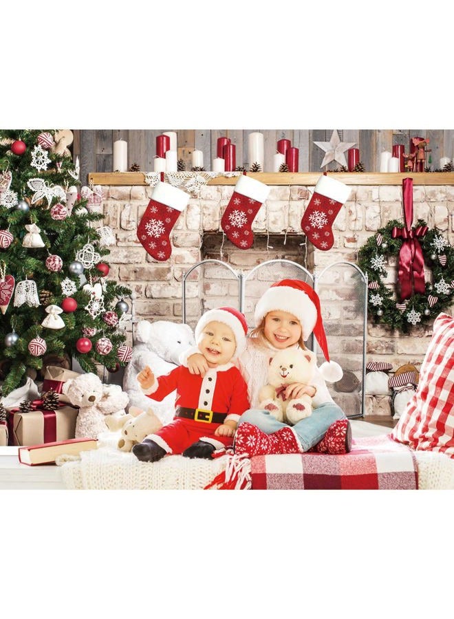 HABOKE 10x8ft Christmas Fireplace Backdrop for Photography Xmas Tree Socks Decorations for Family Party Photo Background Pictures Decor Photobooth Props - Image 3