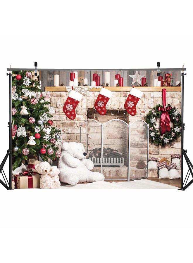 HABOKE 10x8ft Christmas Fireplace Backdrop for Photography Xmas Tree Socks Decorations for Family Party Photo Background Pictures Decor Photobooth Props - Image 4