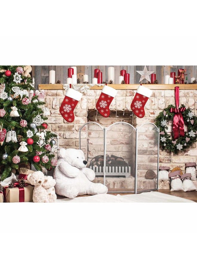 HABOKE 10x8ft Christmas Fireplace Backdrop for Photography Xmas Tree Socks Decorations for Family Party Photo Background Pictures Decor Photobooth Props - Image 1