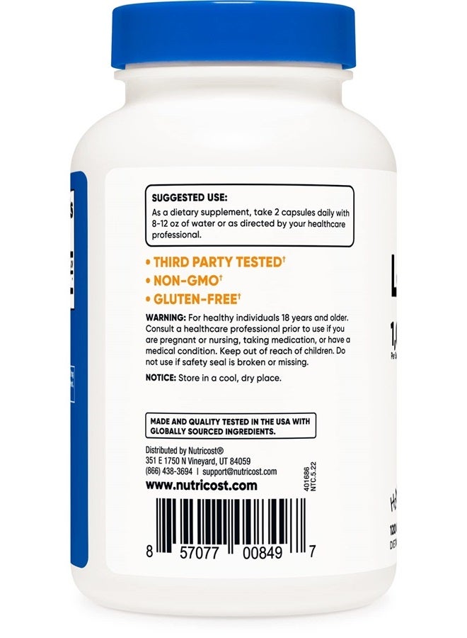 Nutricost L-Citrulline 500mg, 120 Capsules - Gluten Free, Non-GMO, 1000mg Per Serving (60 Serv) - Image 4