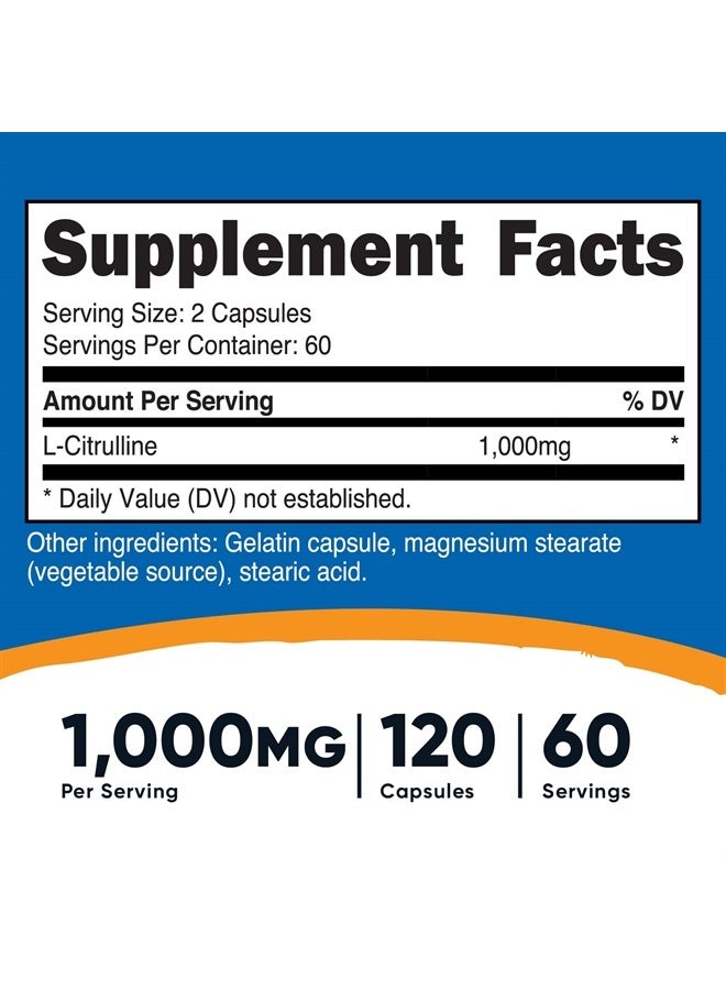 Nutricost L-Citrulline 500mg, 120 Capsules - Gluten Free, Non-GMO, 1000mg Per Serving (60 Serv) - Image 2
