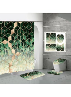 MarlaMall 4pcs Shower Curtain Sets, Fashion Bathroom Decor Set, Modern Geometric Shower Curtain Set, Waterproof Bathroom Curtain Shower Set with Rugs and Toilet Lid Cover (Green)  - Image 1