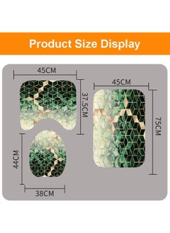 MarlaMall 4pcs Shower Curtain Sets, Fashion Bathroom Decor Set, Modern Geometric Shower Curtain Set, Waterproof Bathroom Curtain Shower Set with Rugs and Toilet Lid Cover (Green)  - Image 2