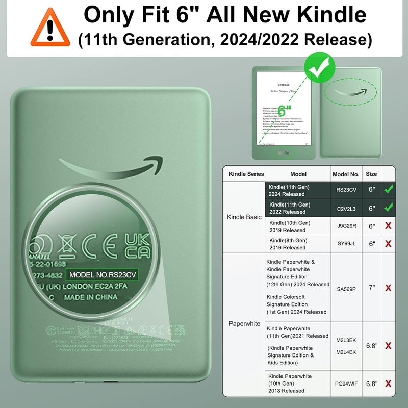 MoKo Case for 6" Kindle (11th Generation-2024/2022 Release), Ultra Clear Soft Flexible Transparent TPU Back Cover Light Shell with Auto Wake/Sleep for Kindle 11th Generation 2024, Green Forest - Image 2