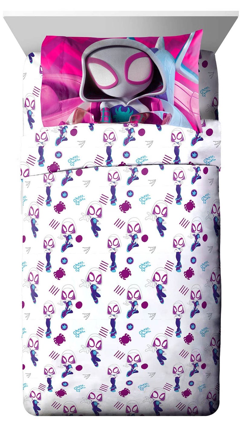 Marvel Spidey & His Amazing Friends Ghost Spider Gwen Twin Size Sheet Set - Super Soft Kids 3 Piece Bedding Set - Fade Resistant Microfiber Sheets - Image 1