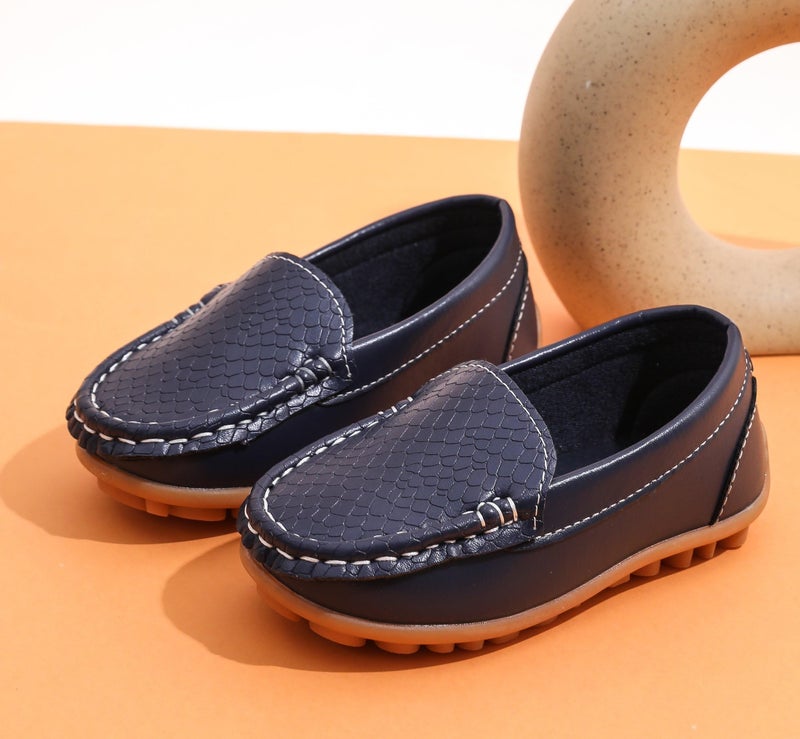 LONSOEN Toddler/Little Kid Boys Girls Soft Synthetic Leather Loafer Slip-On Boat-Dress Shoes/Sneakers,Deep Blue,SHF103 CN22 - Image 4