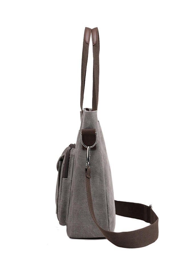 Sunshinejing Women's Canvas Top Handle Handbag Stylish Multi-pocket Shoulder Tote Purse Work Crossbody Bags (Grey) One Size - Image 4