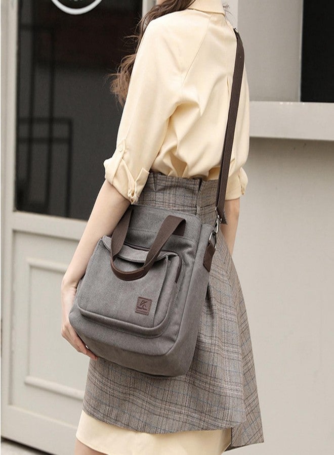 Sunshinejing Women's Canvas Top Handle Handbag Stylish Multi-pocket Shoulder Tote Purse Work Crossbody Bags (Grey) One Size - Image 2