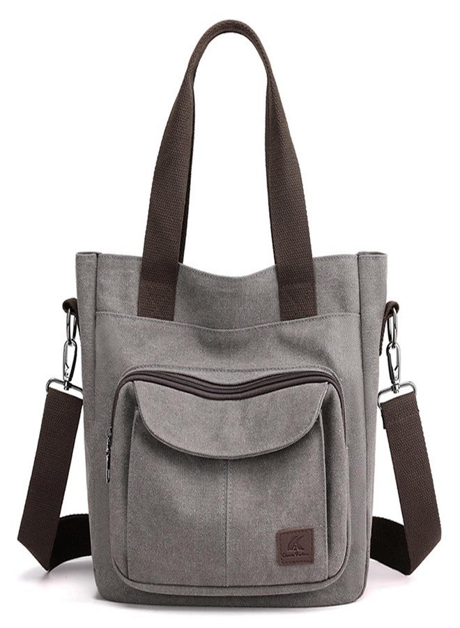 Sunshinejing Women's Canvas Top Handle Handbag Stylish Multi-pocket Shoulder Tote Purse Work Crossbody Bags (Grey) One Size - Image 1