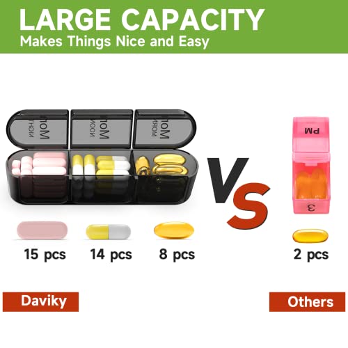 Daviky Pill Organizer 3X a Day Weekly Pill Box 7 Day Travel Pill Case with Large Containers LightProof Pill Case for Vitamins Medication Supplements and Fish Oils Black - Image 5