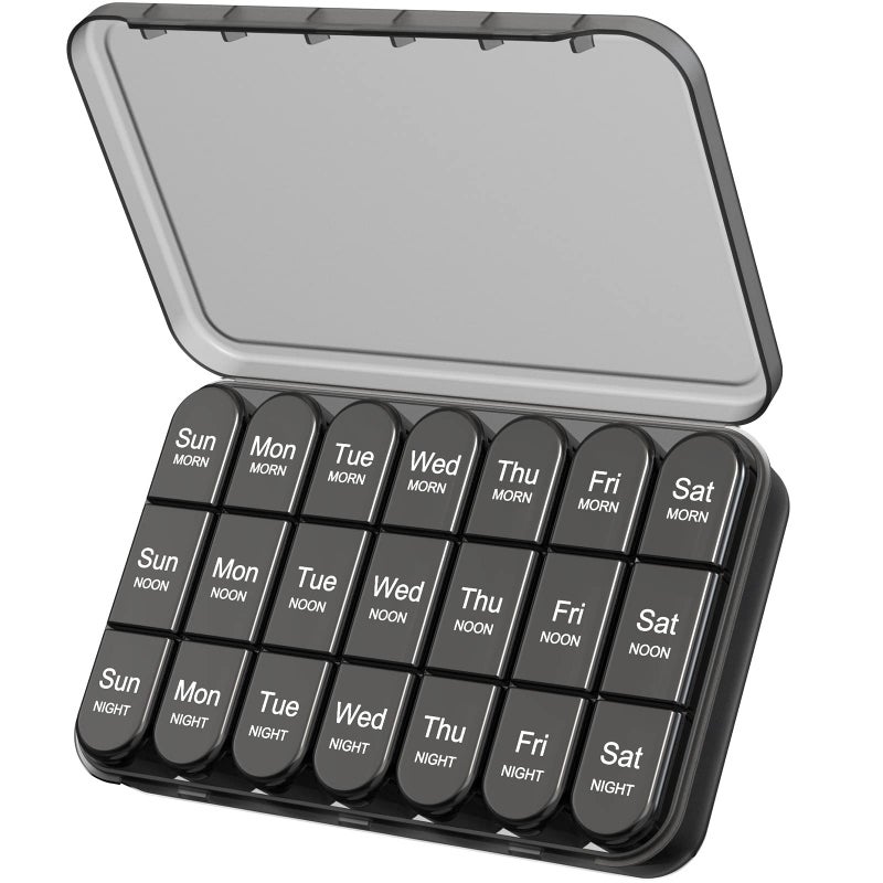 Daviky Pill Organizer 3X a Day Weekly Pill Box 7 Day Travel Pill Case with Large Containers LightProof Pill Case for Vitamins Medication Supplements and Fish Oils Black - Image 3