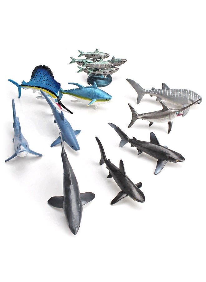 محاكاة نموذج سمكة صغيرة للمحيطات، سمك السردين، سمك القرش الأبيض الكبير، سمك أبو سيف، سمك القرش الحريري، سمك القرش الحوت، القرش الأزرق، اللون: BL-1031 10 سمكة بحرية 63 جم - Image 3