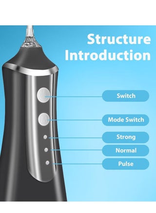 خيط تنظيف الأسنان المائي، 7 أوضاع قابلة لإعادة الشحن لتنظيف الأسنان، جهاز ري فموي لاسلكي محمول IPX7 مقاوم للماء للسفر المنزلي، أسود - view 2