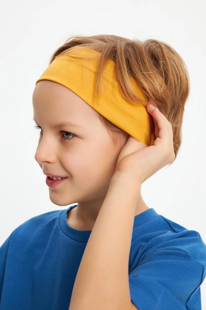 بيبيجيز Mustard-Blue Boy's Cotton Combed Oversize Blue T-Shirt Mustard Bandana Double Suit