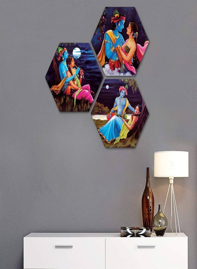 Masstone Radha Krishna Wall Painting | Radha Krishna Painting for Wall Decoration Set of 3 (21.5x21.5 inch) | Radha Krishna Painting With Frame | Wall Painting for Living Room - Image 5