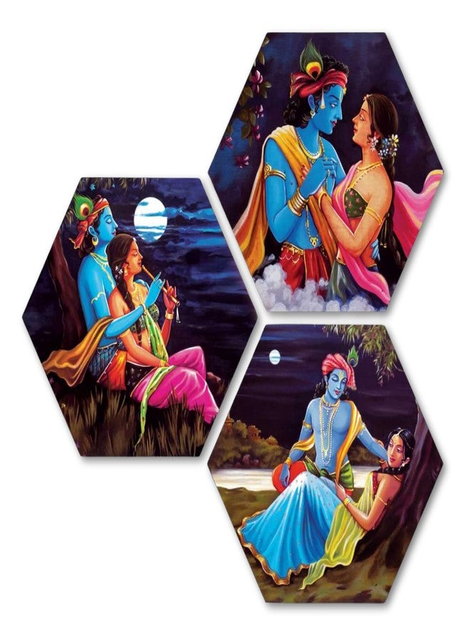 Masstone Radha Krishna Wall Painting | Radha Krishna Painting for Wall Decoration Set of 3 (21.5x21.5 inch) | Radha Krishna Painting With Frame | Wall Painting for Living Room - Image 1