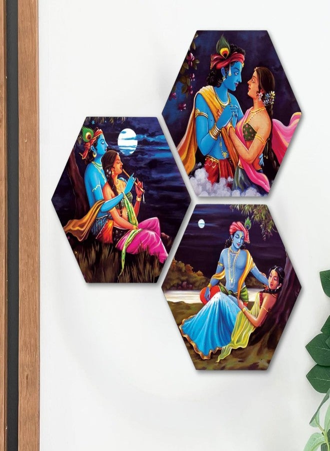 Masstone Radha Krishna Wall Painting | Radha Krishna Painting for Wall Decoration Set of 3 (21.5x21.5 inch) | Radha Krishna Painting With Frame | Wall Painting for Living Room - Image 4
