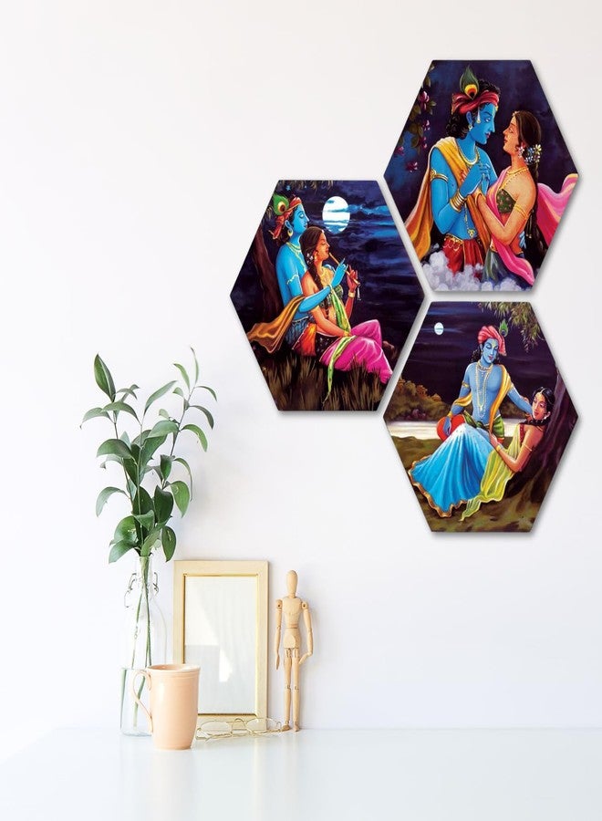 Masstone Radha Krishna Wall Painting | Radha Krishna Painting for Wall Decoration Set of 3 (21.5x21.5 inch) | Radha Krishna Painting With Frame | Wall Painting for Living Room - Image 3