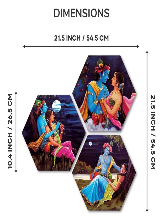Masstone Radha Krishna Wall Painting | Radha Krishna Painting for Wall Decoration Set of 3 (21.5x21.5 inch) | Radha Krishna Painting With Frame | Wall Painting for Living Room - Image 2