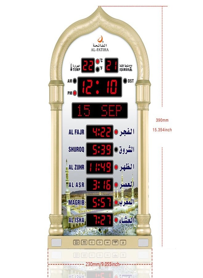عود بخور ساعة أذان بخور عود، ساعة صلاة إسلامية بإضاءة LED، ساعة حائط للأذان، ساعة أذان رقمية للقراءة للمنزل/المكتب/المسجد، ديكور منزلي (ذهبي) - Image 5