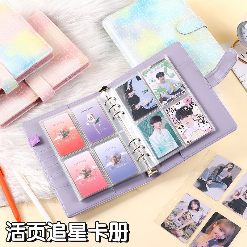 A5 Large Capacity Color Puzzle Macaron Loose-Leaf Card Storage Book Four Grid Small Card Collection Book New Card Book - Image 3