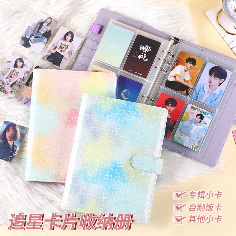 A5 Large Capacity Color Puzzle Macaron Loose-Leaf Card Storage Book Four Grid Small Card Collection Book New Card Book - Image 2