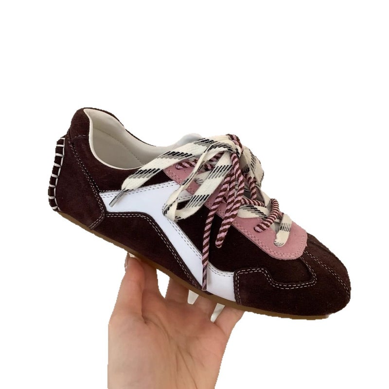 Women's Leather Deconstructed Retro Low Top Sneakers - Image 1