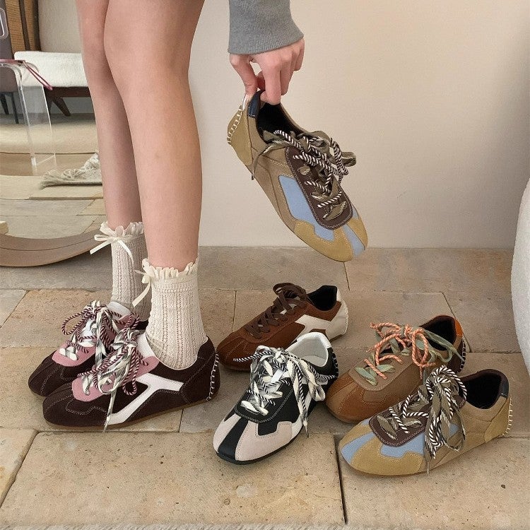 Women's Leather Deconstructed Retro Low Top Sneakers - Image 3