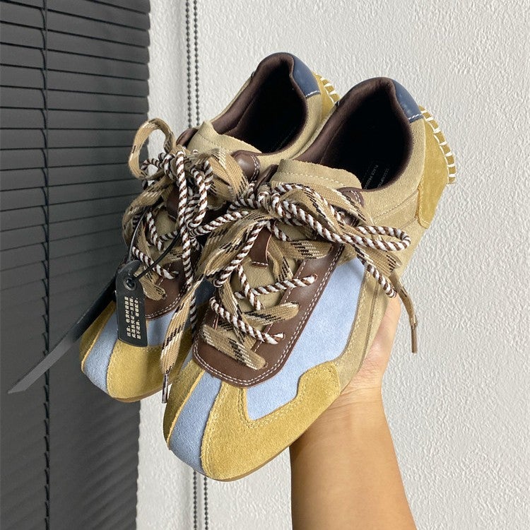 Women's Leather Deconstructed Retro Low Top Sneakers - Image 2