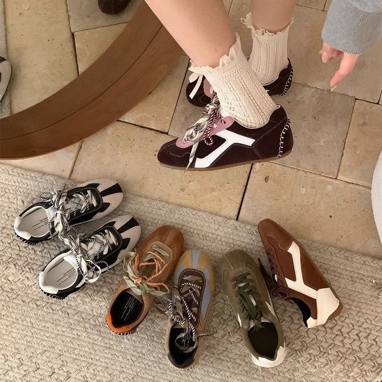 Women's Leather Deconstructed Retro Low Top Sneakers - Image 5