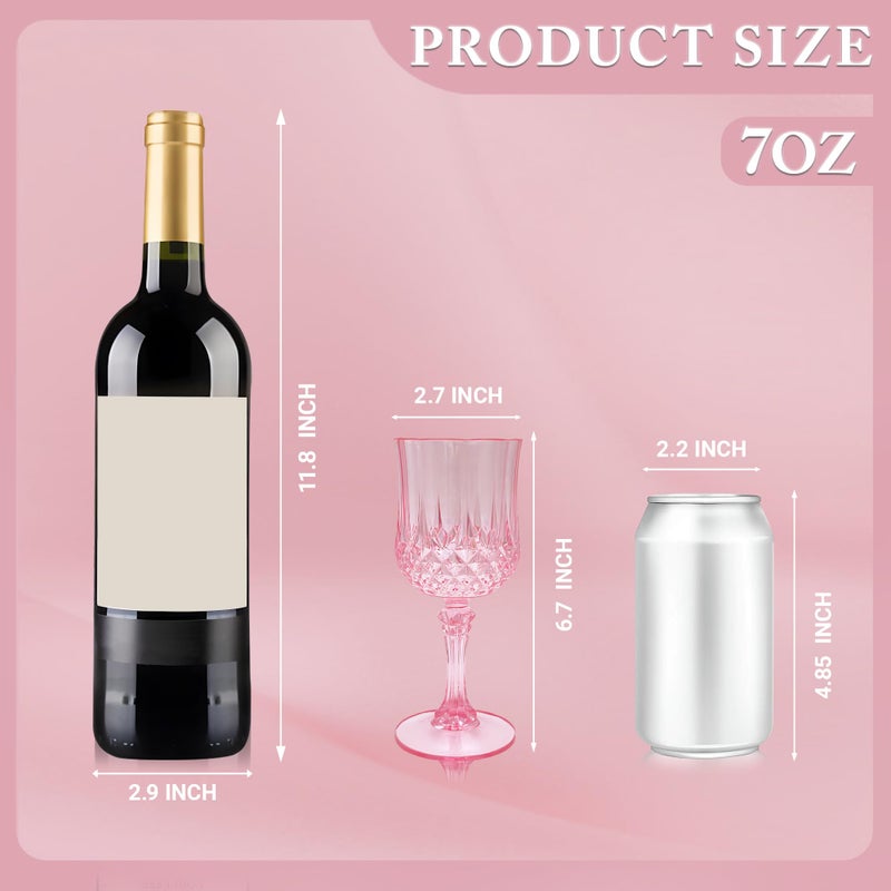 LEYIQU Plastic Wine Glasses, Plastic Goblets Vintage Style Cordial Unbreakable Drinking Glasses,Reusable Drinkware for Wedding Reception, Grand Event Party Supplies, Easter(24, Pink) - Image 3