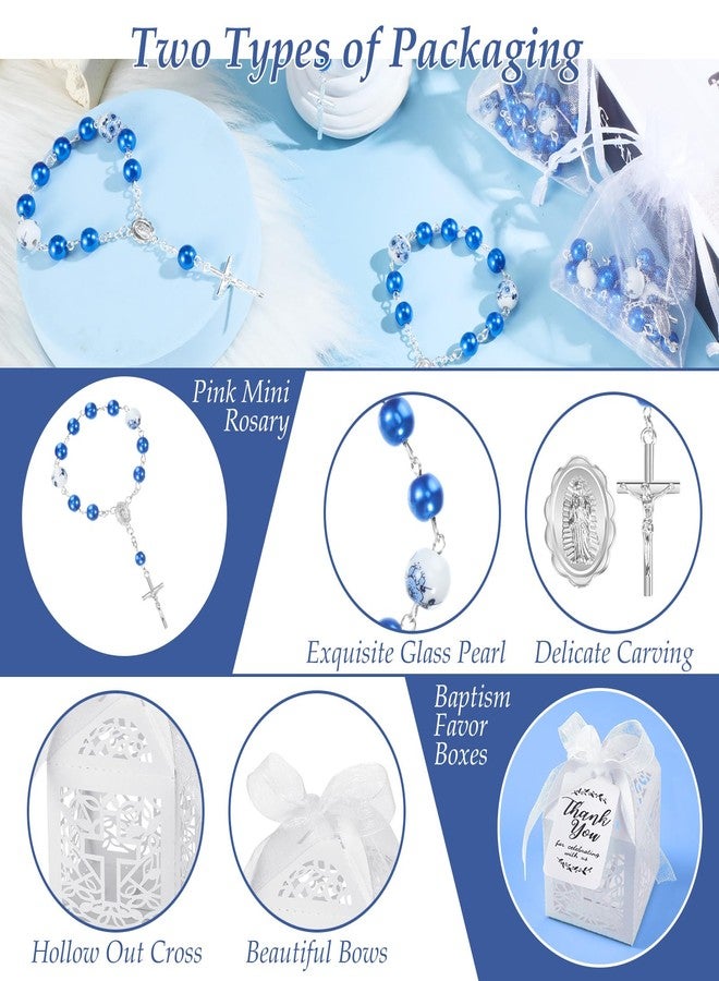 Yinkin 100 Pcs Baptism Favors Set Includes Mini Rosary, Baptism Favor Boxes, White Organza Bags and Kraft Thank You Tags 25 Sets Each for Christening Communion Baby Shower Party Decorations(Blue) - Image 3