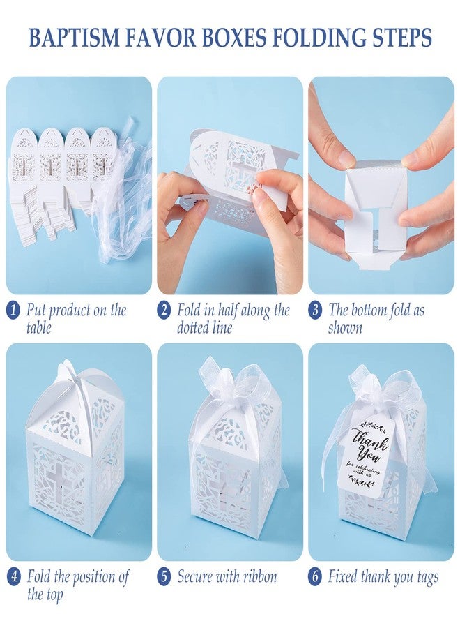 Yinkin 100 Pcs Baptism Favors Set Includes Mini Rosary, Baptism Favor Boxes, White Organza Bags and Kraft Thank You Tags 25 Sets Each for Christening Communion Baby Shower Party Decorations(Blue) - Image 4