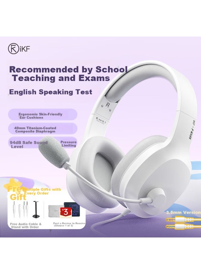 Ikf Fkids Y01 Wired Over-ear Headphones For Students, English Listening And Speaking Exam, Children's Online Learning Headset, 3.5mm Jack, Moonlight White - Image 1