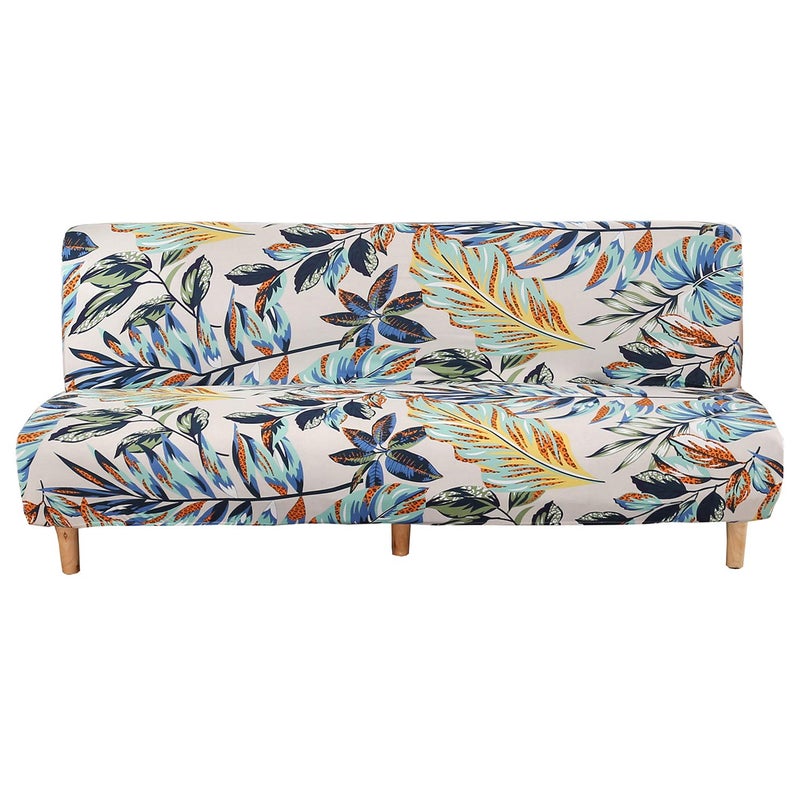 WOMACO Printed Futon Cover Stretch Sofa Bed Slipcovers Full Twin Queen Size Armless Couch Loveseat Protector Covers with Elastic Bottom for Living Room Bedroom Furniture Rain Leaves 75866