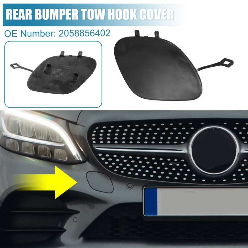X AUTOHAUX X AUTOHAUX Front Bumper Tow Hook Cover 2058856402 Car Trailer Hook Cover Fit for Mercedes-Benz C300 C200 C180 Black - Image 2