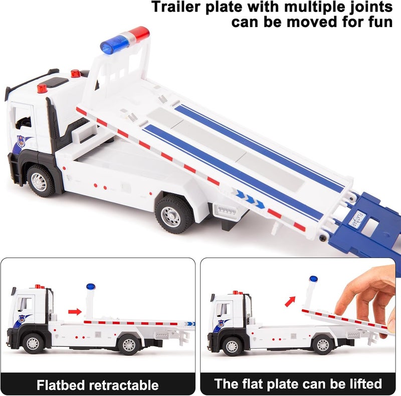 BDTCTK Friction Powered Flatbed Truck Police Car Toy with Lights and Sounds, Push and Go Construction Toy Tow Truck Great Gift for Toddlers, Boys and Girls - Image 4