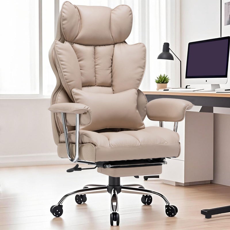 Efomao Big and Tall Office Chair 400lbs  PU Leather Executive Office Chair with Lumbar Support  Leg Rest HeavyDuty Computer Chair for Home Office Dark Beige by boahaus