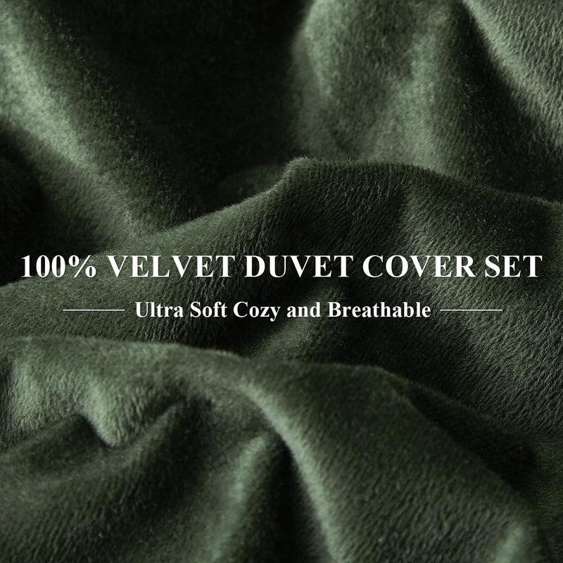 Ivellow Velvet Duvet Cover Queen Set Dark Green Comforter Cover 3Pcs Ultra Soft Cover Breathable Solid Luxury Flannel Velour Duvet Cover Zipper Closure Corner Tie - Image 5