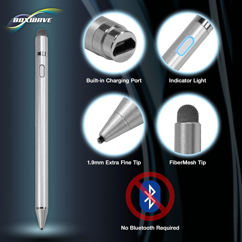 BoxWave Stylus Pen Compatible with ASUS Chromebook Flip C433 - AccuPoint Active Stylus, Electronic Stylus with Ultra Fine Tip - Metallic Silver - Image 4