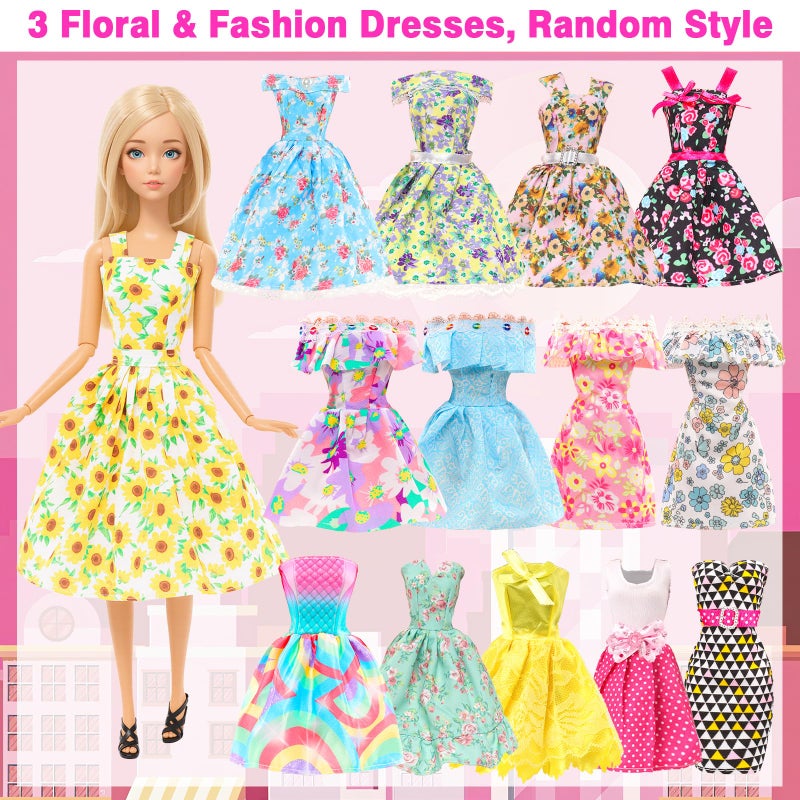 BARWA 11 Sets Doll Clothes Including 2 Sequins Dresses 5 Mermaid Floral Dresses 4 Casual Outfits Tops and Pants for 11.5 inch Girl Dolls - Image 4