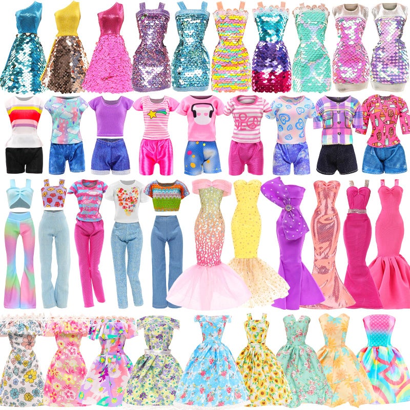 BARWA 11 Sets Doll Clothes Including 2 Sequins Dresses 5 Mermaid Floral Dresses 4 Casual Outfits Tops and Pants for 11.5 inch Girl Dolls - Image 1