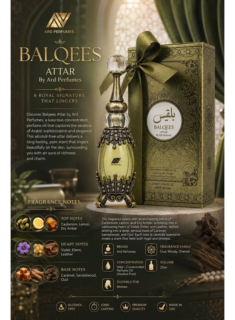 ARD PERFUMES Balqees Attar by Ard Perfumes – 25ml Concentrated Perfume Oil for Women | Alcohol-Free Long Lasting Arabic Attar | Oud Sandalwood Amber Fragrance - Image 3