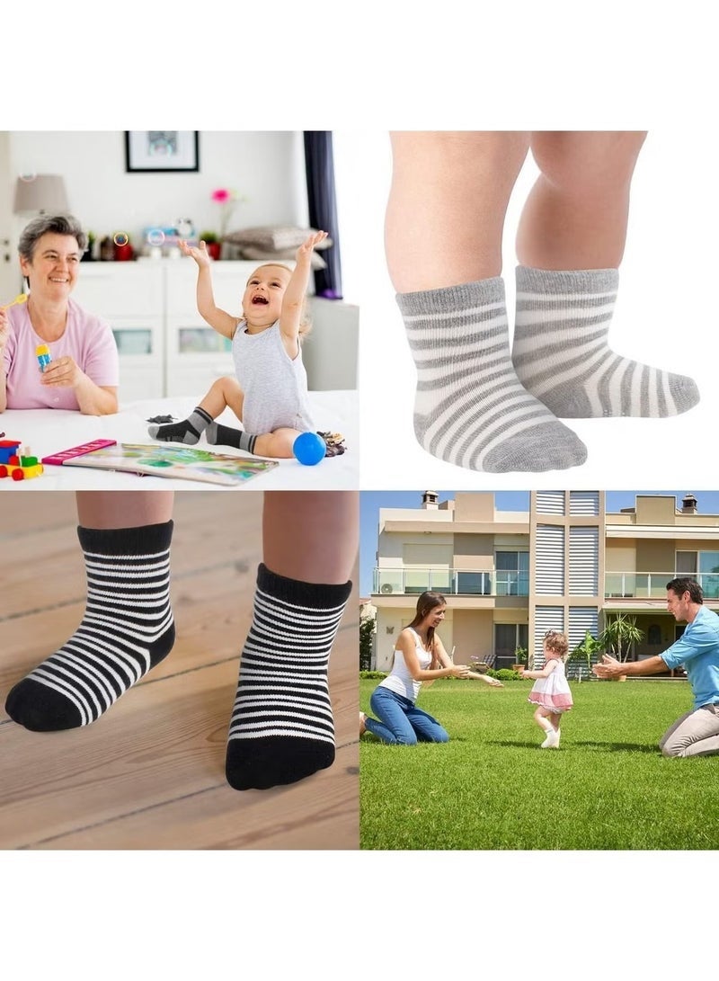 YelaJoy 12 Pairs Of Cotton Non-Slip Striped Baby Socks for Kids Boys' Socks Girls' Socks Multicolor - Image 5