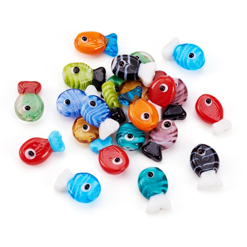 Boutigem 20Pcs Fish Lampwork Glass Beads for Bracelets Colorful Fish Handmade Lampwork Murano Beads Cute Cartoon Sea Ocean Animal Bead Loose Spacer Bead for DIY Crafts Necklaces Jewelry Making