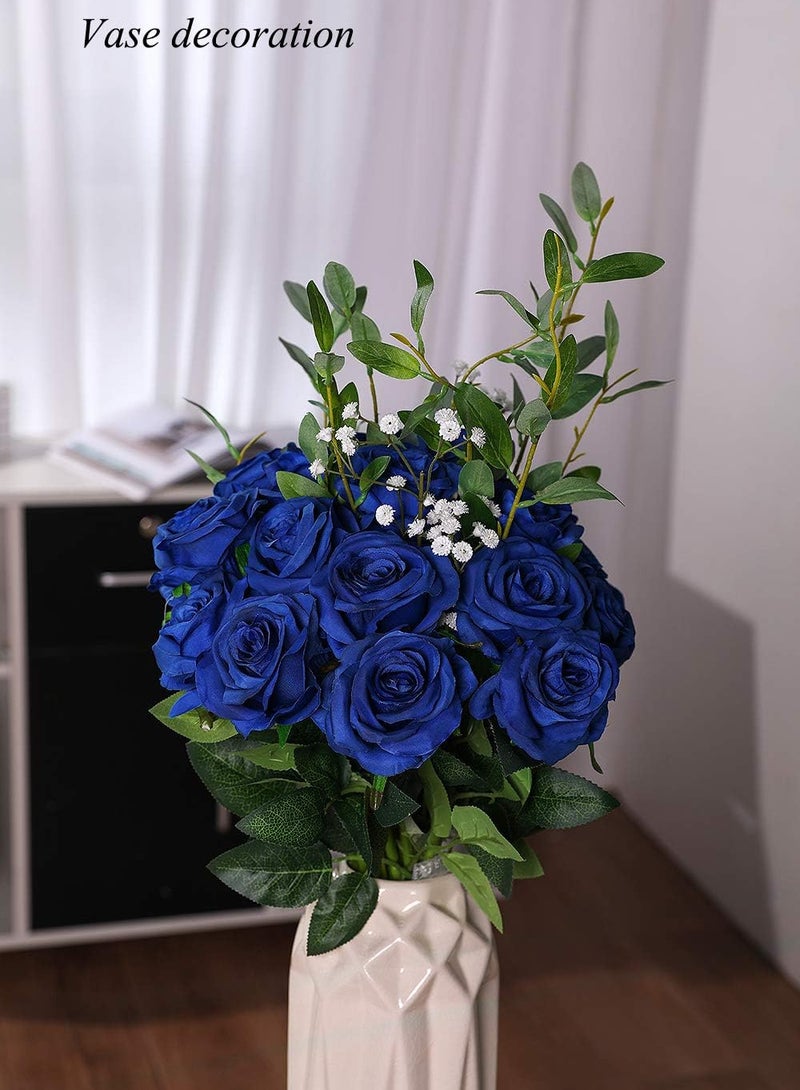 TOMSHOO 10 قطع من زهور الورد الاصطناعية، زهور بلوم واقعية، ورد حرير بلمسة حقيقية، باقات زهور مزيفة طويلة الساق للديكور في المنزل وحفلات الزفاف (10 قطع، أزرق) - Image 3