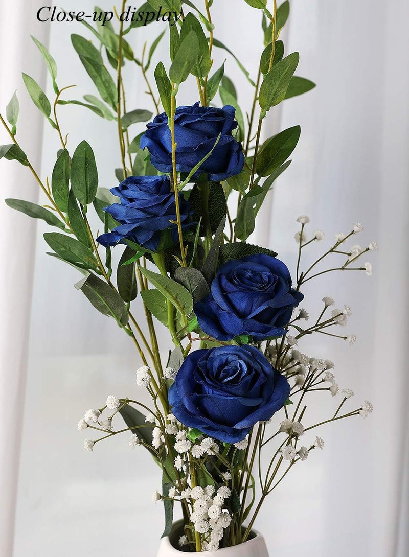 TOMSHOO 10 قطع من زهور الورد الاصطناعية، زهور بلوم واقعية، ورد حرير بلمسة حقيقية، باقات زهور مزيفة طويلة الساق للديكور في المنزل وحفلات الزفاف (10 قطع، أزرق) - Image 4