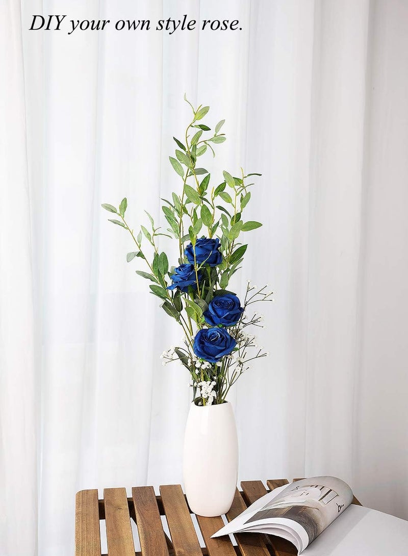 TOMSHOO 10 قطع من زهور الورد الاصطناعية، زهور بلوم واقعية، ورد حرير بلمسة حقيقية، باقات زهور مزيفة طويلة الساق للديكور في المنزل وحفلات الزفاف (10 قطع، أزرق) - Image 5